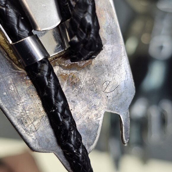 Navajo Turquoise And Coral Sterling Silver Bolo Tie Signed. USA Native American - Picture 8 of 15